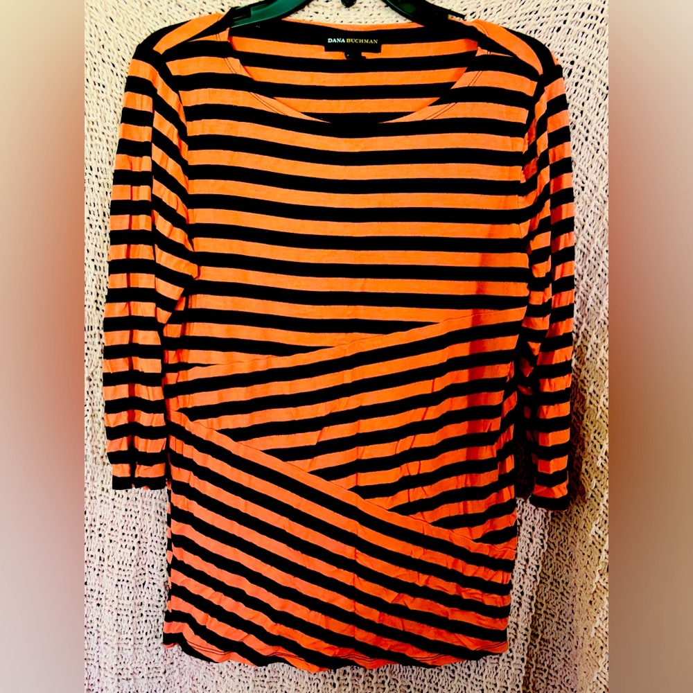 Striped Black and Coral Pink Top